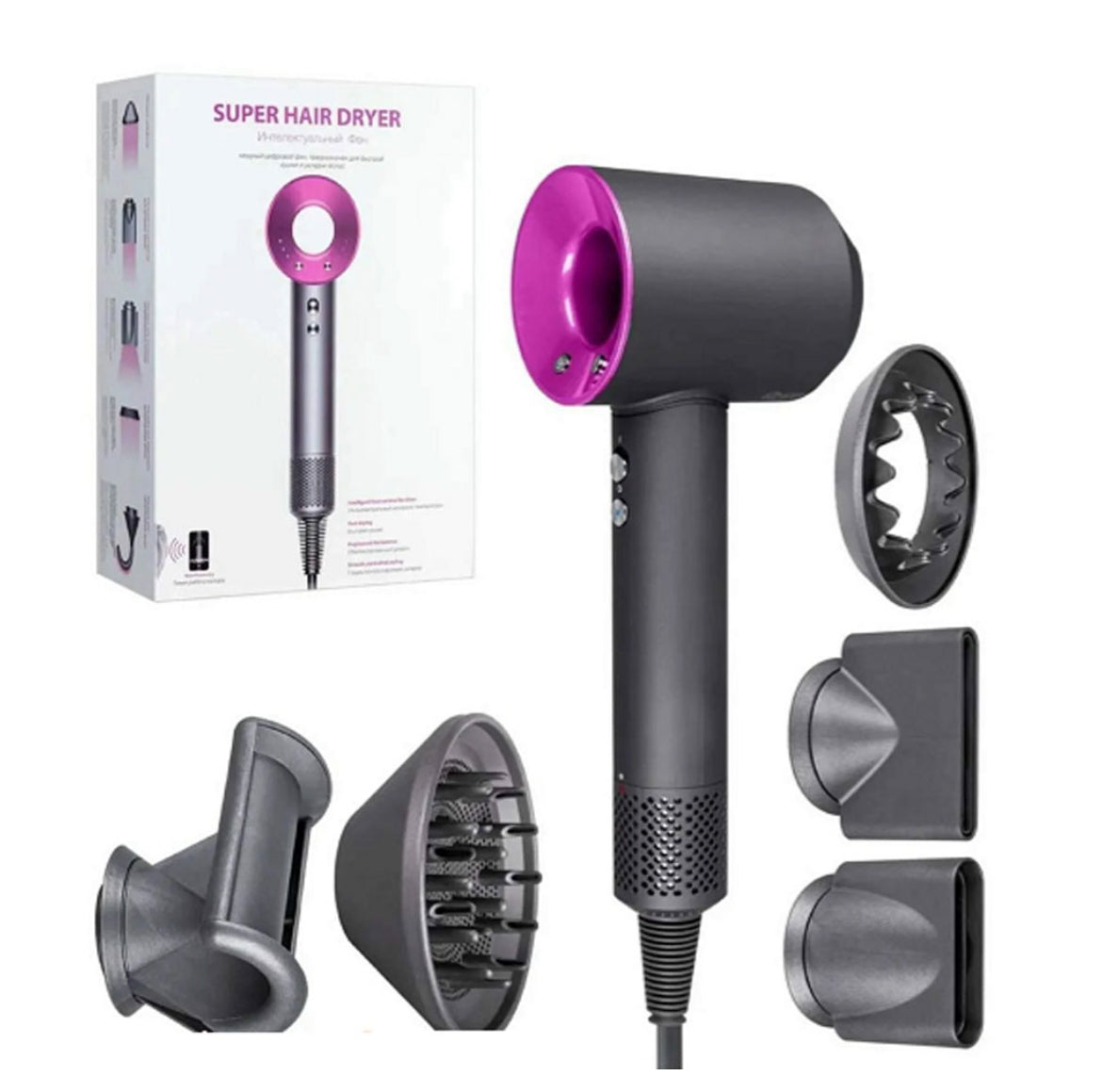 Super Hair Dryer Πιστολάκι Μαλλιών 1600w (μωβ) 5σε1
